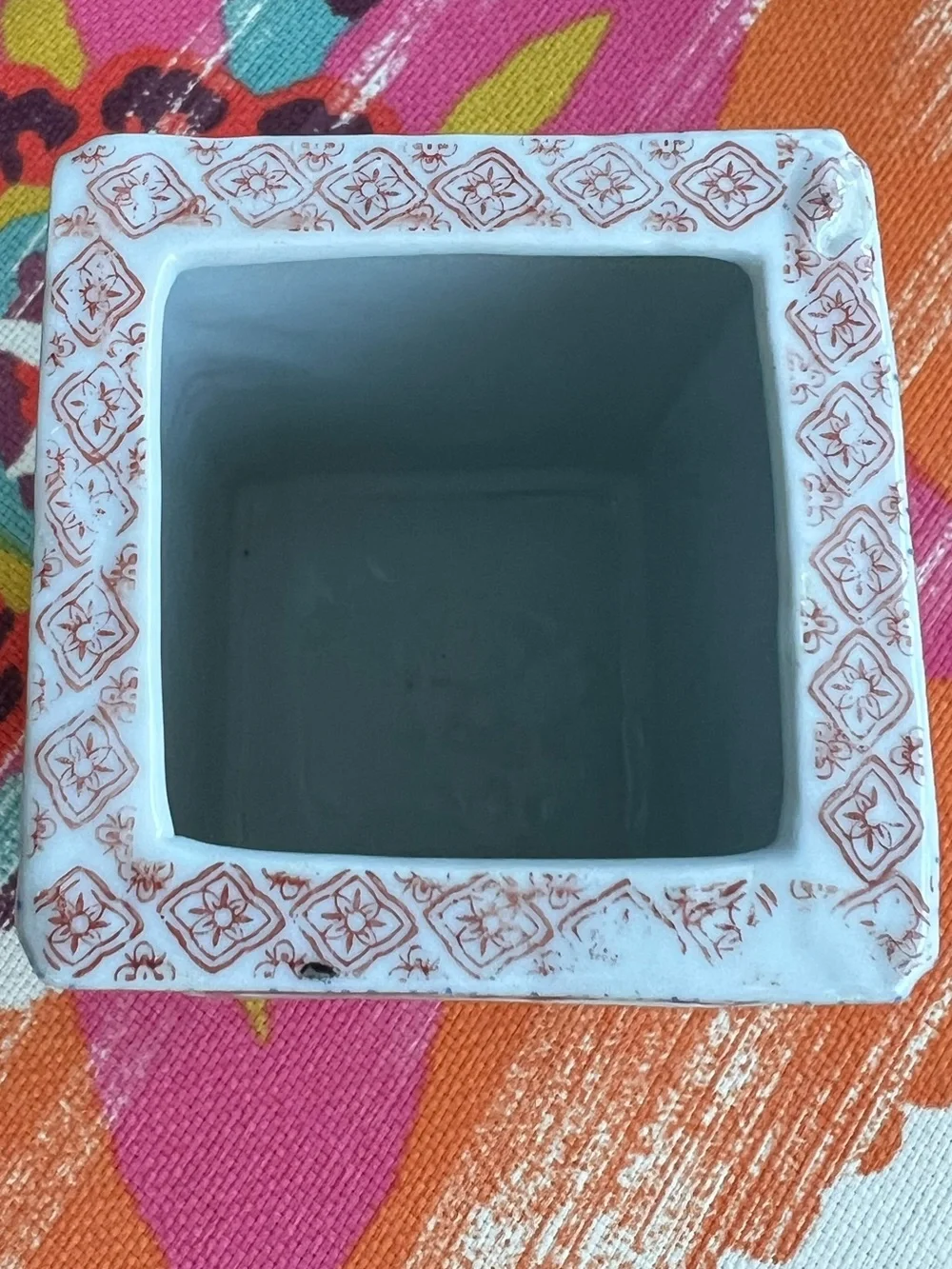 Vintage Chinese Famille Rose Porcelain Square Brush Pot / Desk Vase
